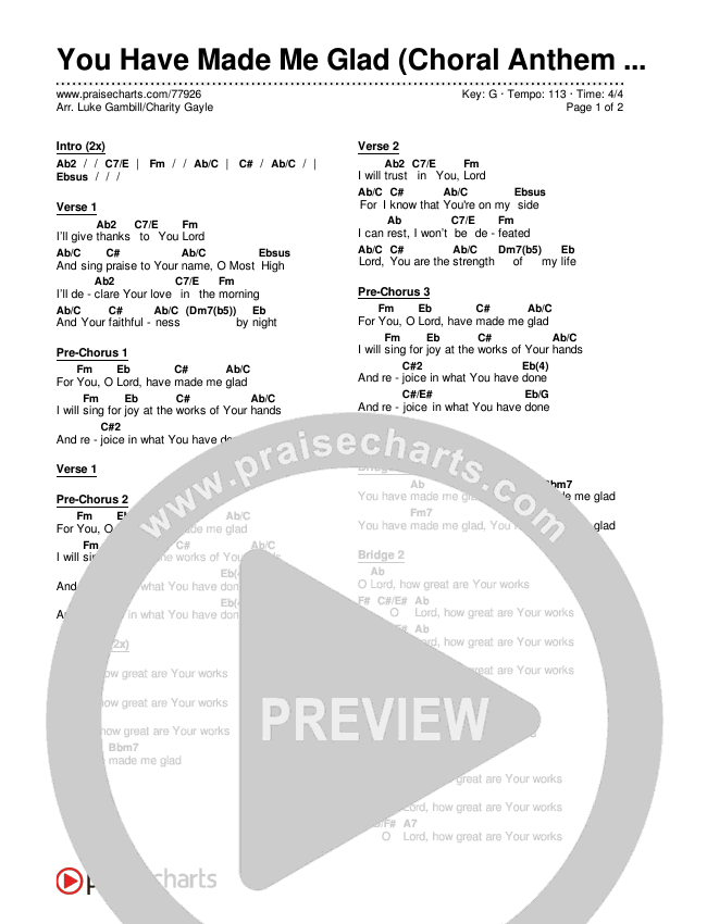 You Have Made Me Glad (Choral Anthem SATB) Chords & Lyrics (Arr. Luke Gambill / Charity Gayle)