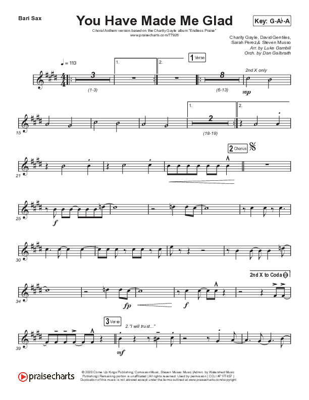 You Have Made Me Glad (Choral Anthem SATB) Bari Sax (Arr. Luke Gambill / Charity Gayle)