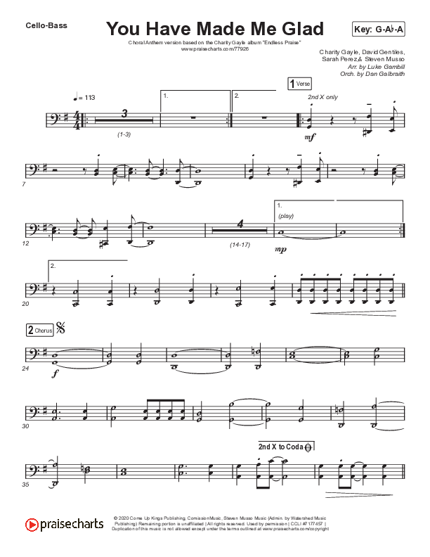 You Have Made Me Glad (Choral Anthem SATB) Cello/Bass (Arr. Luke Gambill / Charity Gayle)