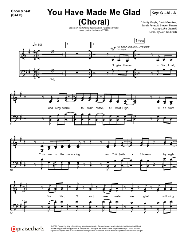 You Have Made Me Glad (Choral Anthem SATB) Choir Sheet (SATB) (Arr. Luke Gambill / Charity Gayle)