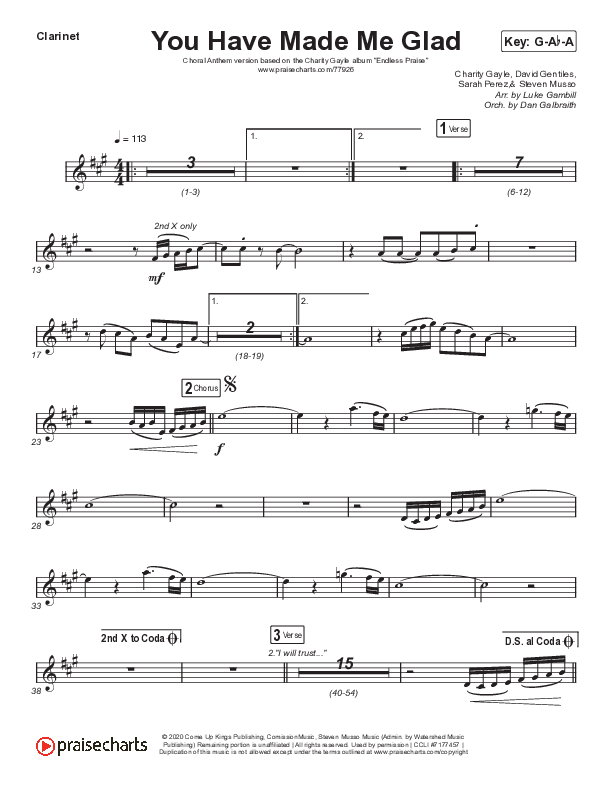 You Have Made Me Glad (Choral Anthem SATB) Clarinet 1,2 (Arr. Luke Gambill / Charity Gayle)