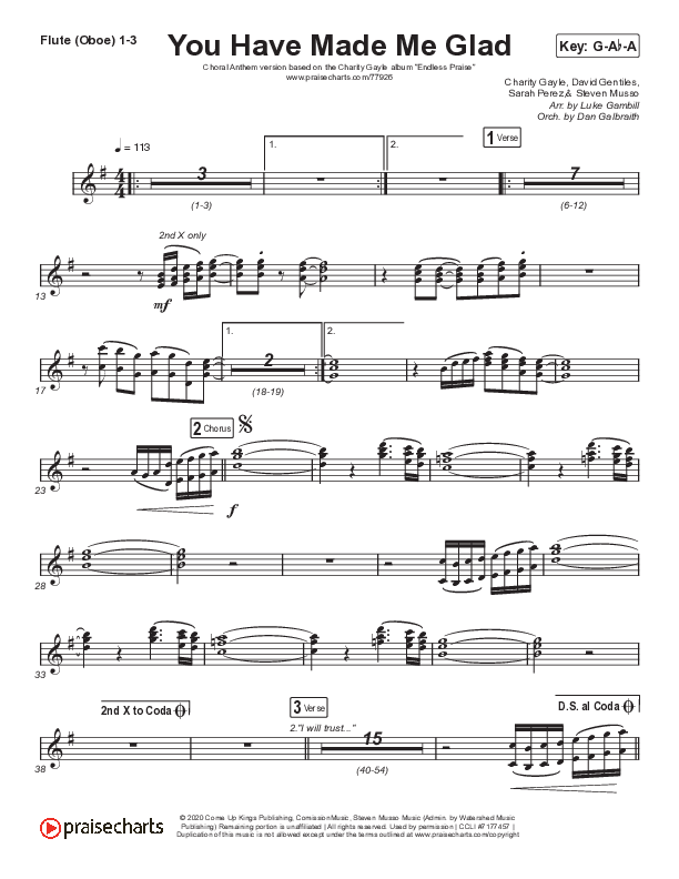 You Have Made Me Glad (Choral Anthem SATB) Flute/Oboe 1/2/3 (Arr. Luke Gambill / Charity Gayle)