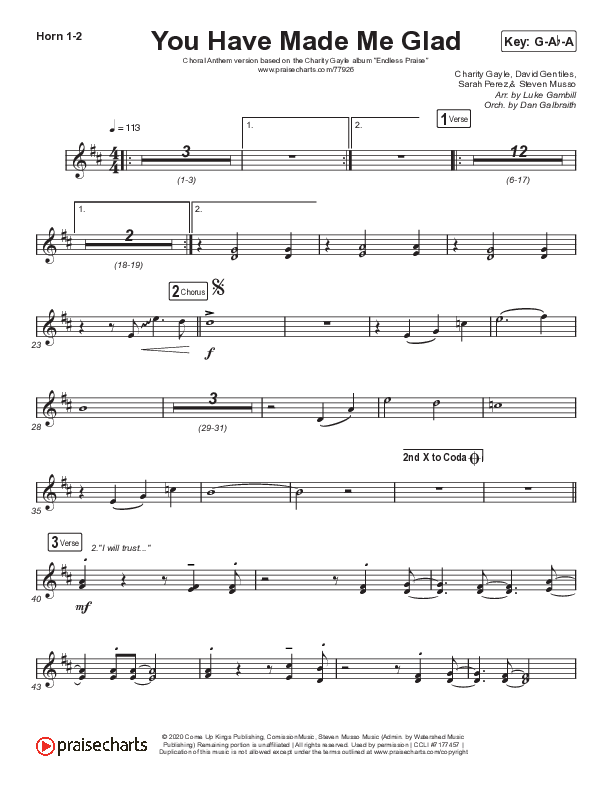 You Have Made Me Glad (Choral Anthem SATB) French Horn 1,2 (Arr. Luke Gambill / Charity Gayle)