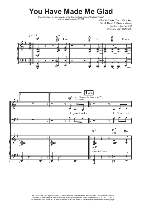 You Have Made Me Glad (Choral Anthem SATB) Octavo (SATB & Pno) (Arr. Luke Gambill / Charity Gayle)