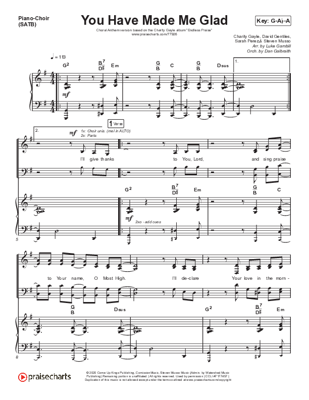 You Have Made Me Glad (Choral Anthem SATB) Piano/Choir (SATB) (Arr. Luke Gambill / Charity Gayle)