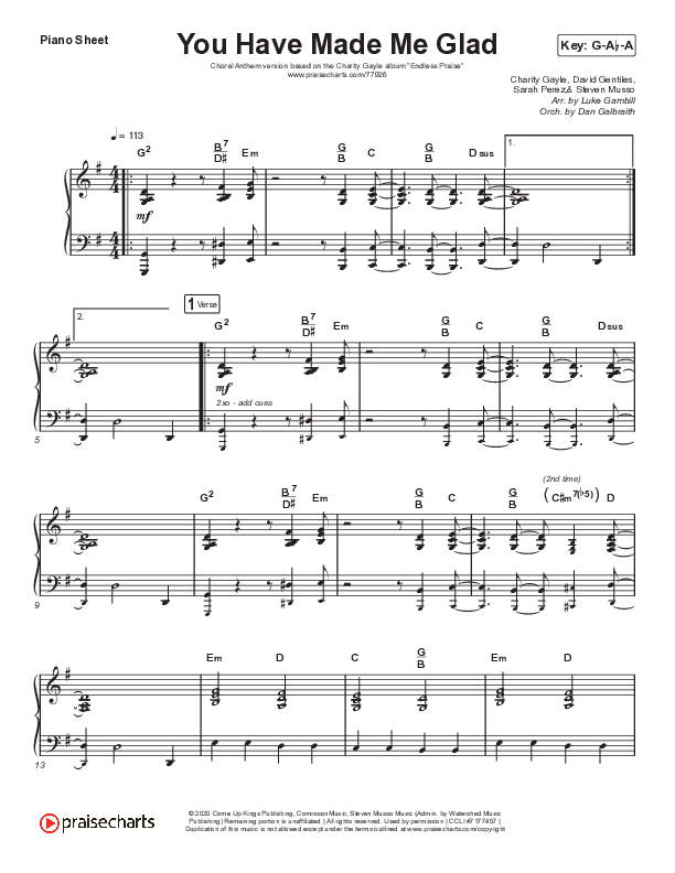 You Have Made Me Glad (Choral Anthem SATB) Piano Sheet (Arr. Luke Gambill / Charity Gayle)