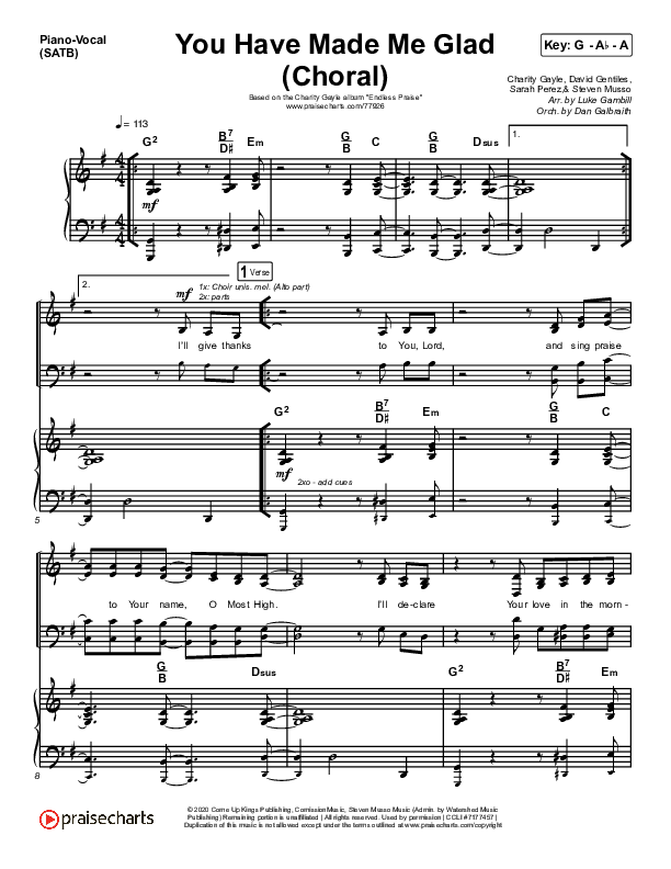 You Have Made Me Glad (Choral Anthem SATB) Piano/Vocal (SATB) (Arr. Luke Gambill / Charity Gayle)