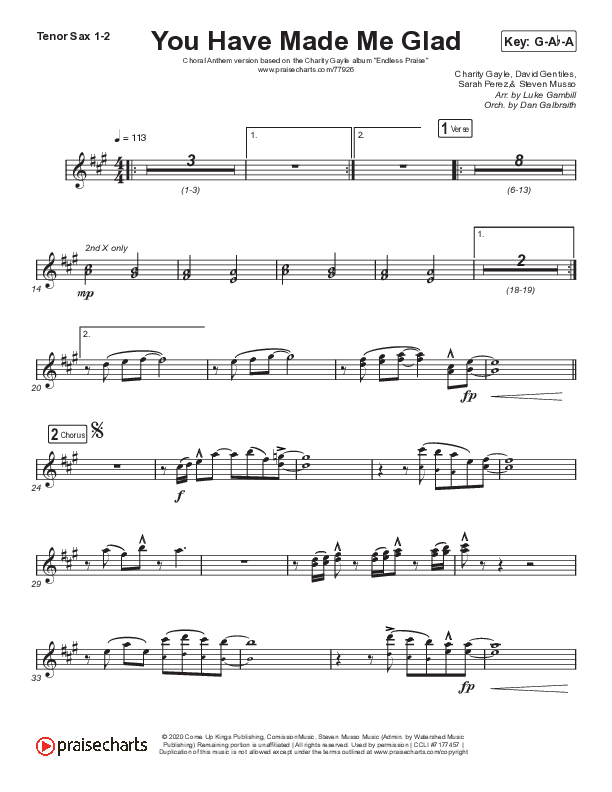 You Have Made Me Glad (Choral Anthem SATB) Tenor Sax 1,2 (Arr. Luke Gambill / Charity Gayle)