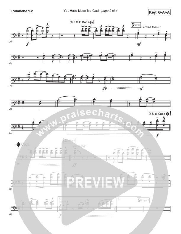 You Have Made Me Glad (Choral Anthem SATB) Trombone 1,2 (Arr. Luke Gambill / Charity Gayle)
