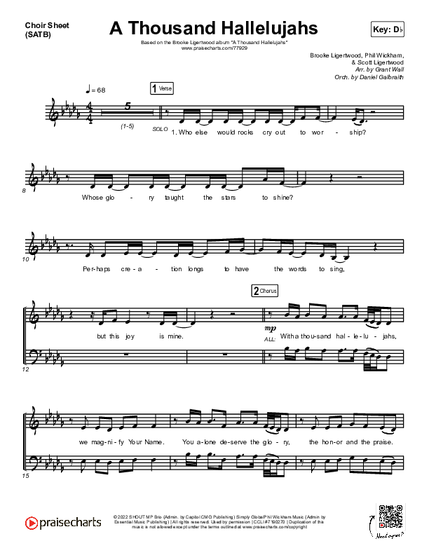 A Thousand Hallelujahs (Live) Choir Vocals (SATB) (Brooke Ligertwood)