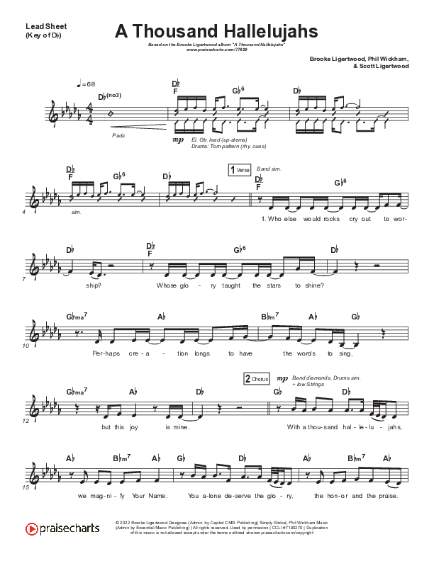 A Thousand Hallelujahs (Live) Lead Sheet (Brooke Ligertwood)
