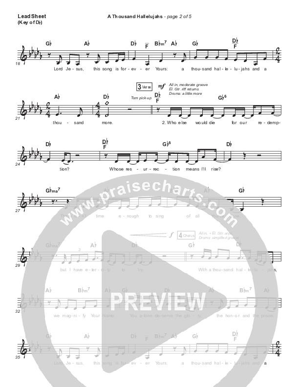 A Thousand Hallelujahs (Live) Lead Sheet (Melody) (Brooke Ligertwood)