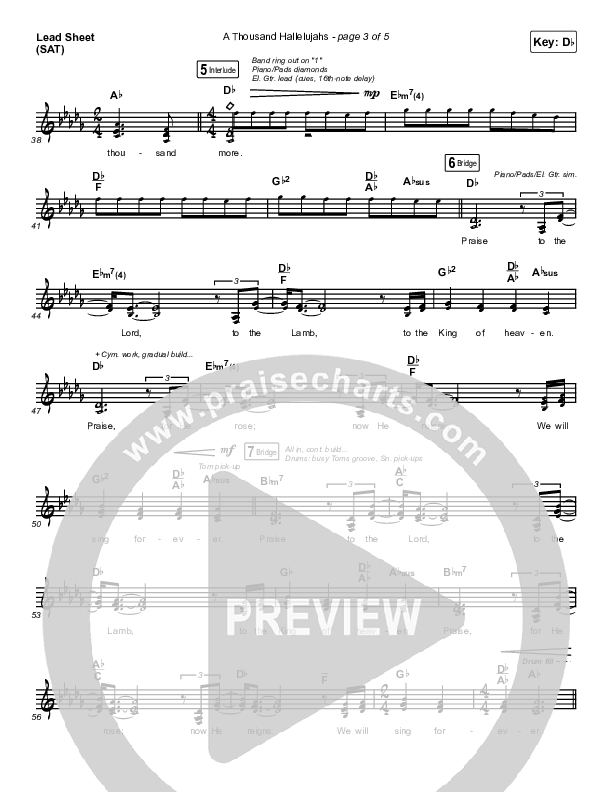 A Thousand Hallelujahs (Live) Lead Sheet (SAT) (Brooke Ligertwood)