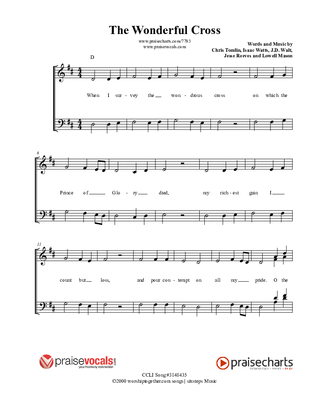 The Wonderful Cross Lead Sheet (PraiseVocals)