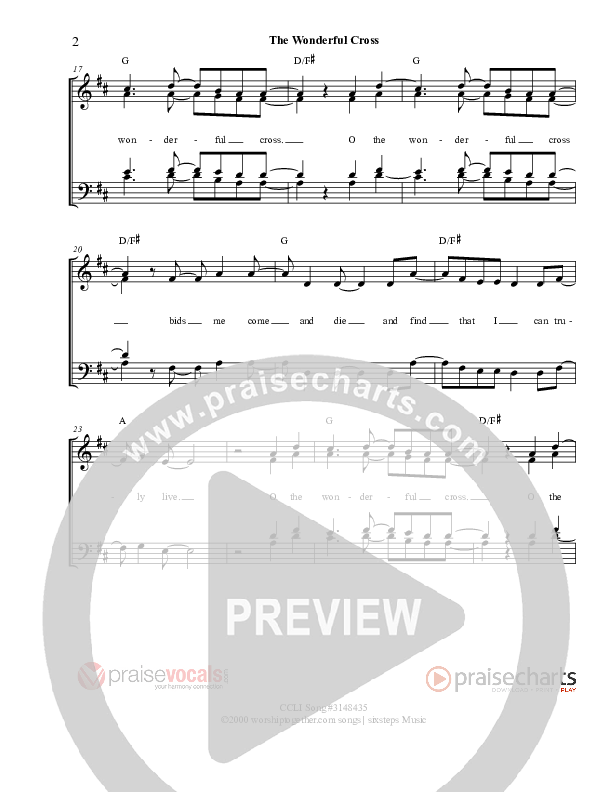 The Wonderful Cross Lead Sheet (PraiseVocals)