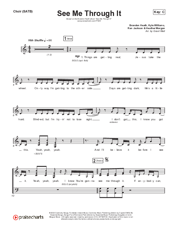 See Me Through It Choir Sheet (SATB) (Brandon Heath)
