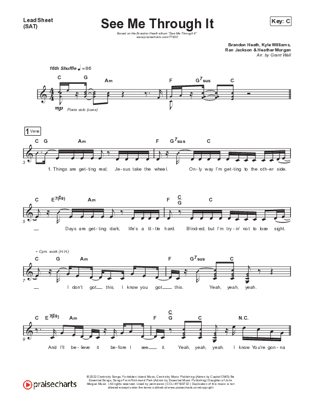 See Me Through It Lead Sheet (SAT) (Brandon Heath)