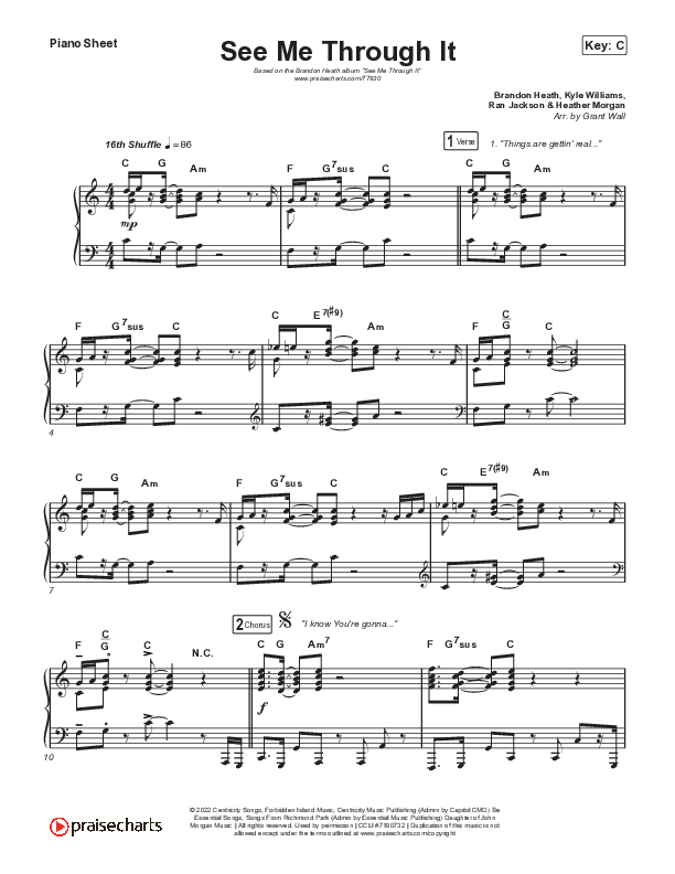 See Me Through It Piano Sheet (Brandon Heath)