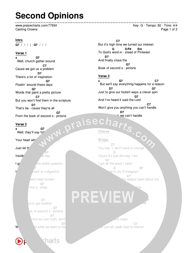 Second Opinions Chords & Lyrics (Casting Crowns)