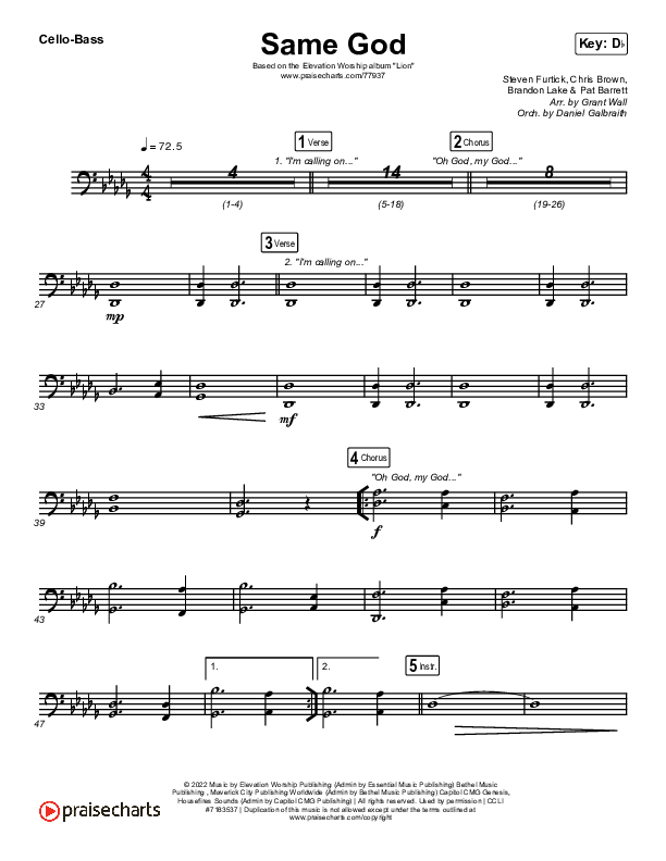 Same God Cello/Bass (Elevation Worship / Jonsal Barrientes)