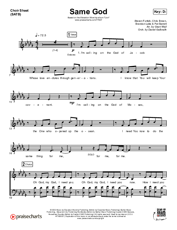 Same God Choir Sheet (SATB) (Elevation Worship / Jonsal Barrientes)