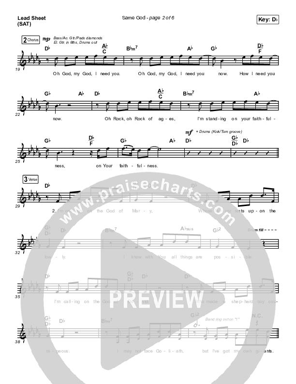 Same God Lead Sheet (SAT) (Elevation Worship / Jonsal Barrientes)