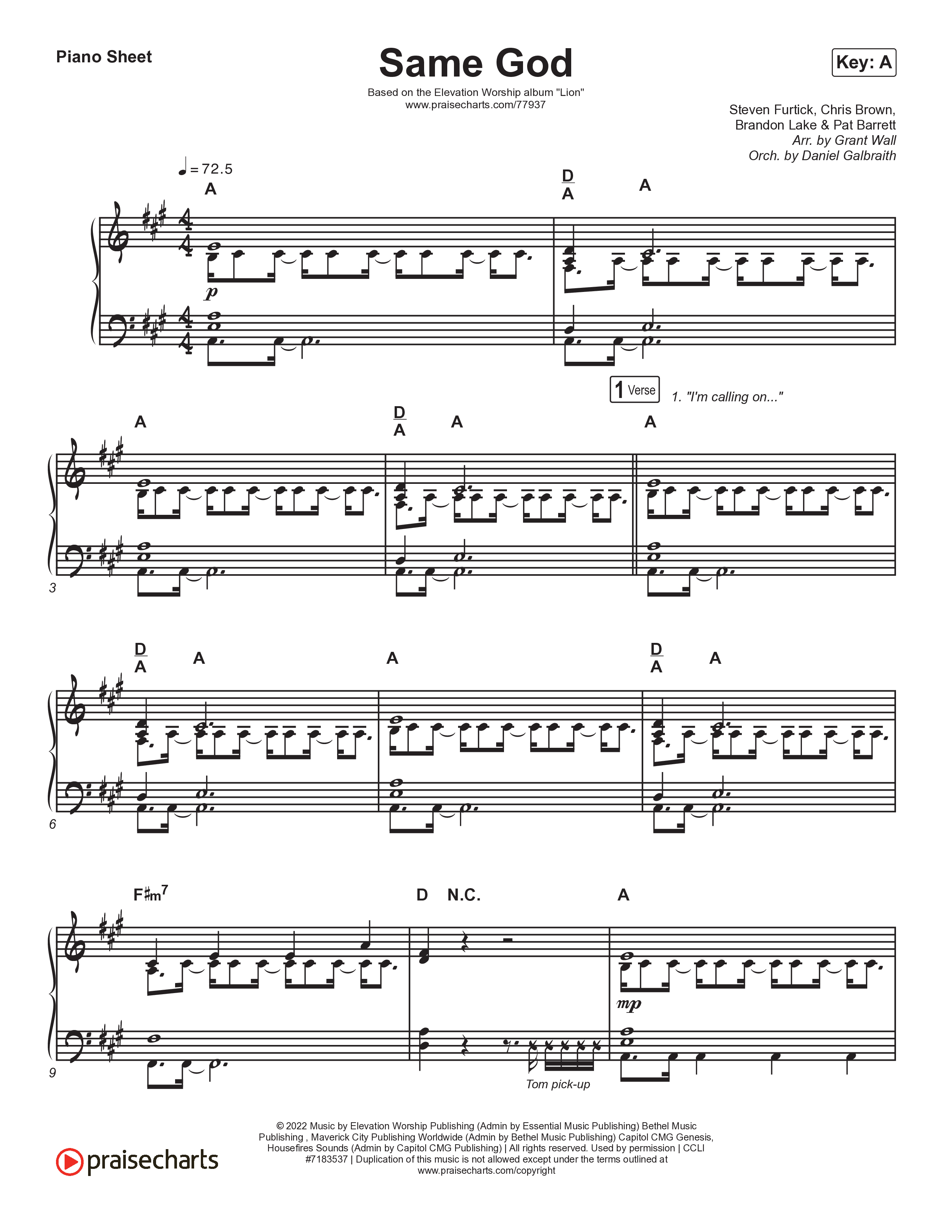 Same God Piano Sheet (Elevation Worship / Jonsal Barrientes)