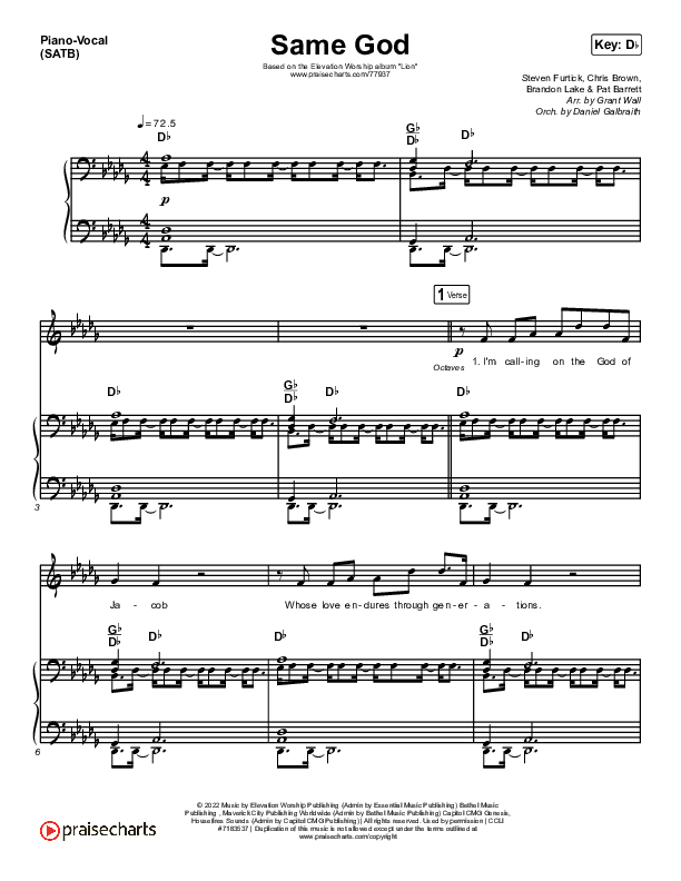 Same God Piano/Vocal (SATB) (Elevation Worship / Jonsal Barrientes)