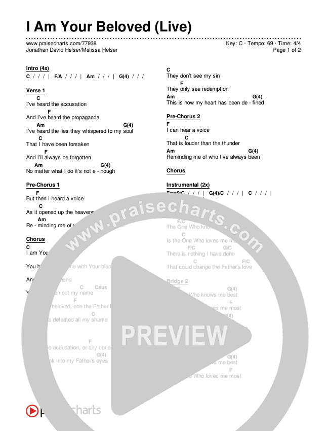 I Am Your Beloved (Live) Chords & Lyrics (Jonathan David Helser / Melissa Helser)