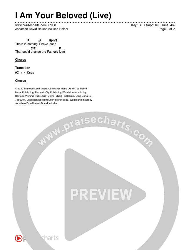 I Am Your Beloved (Live) Chords & Lyrics (Jonathan David Helser / Melissa Helser)