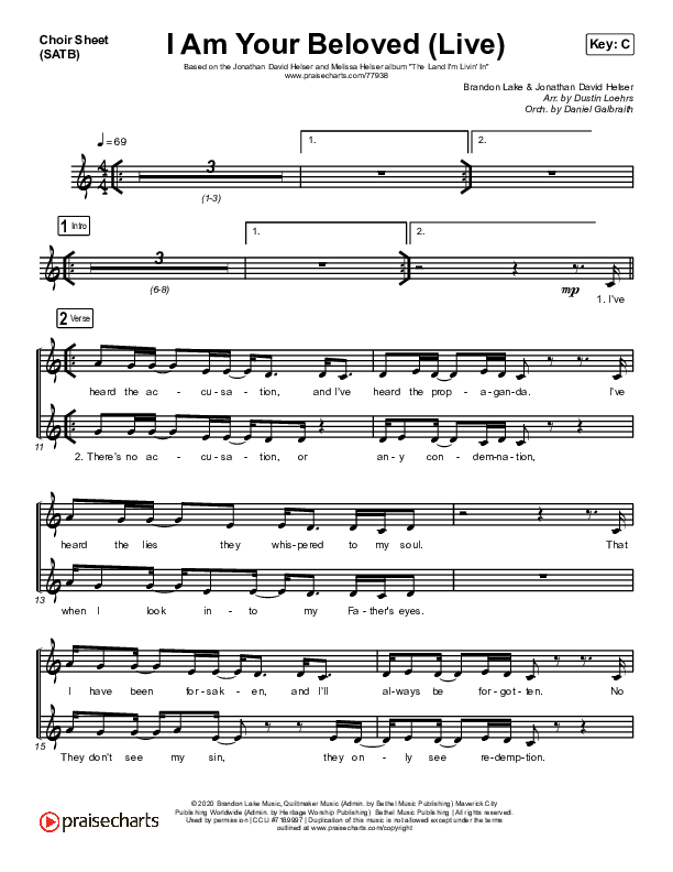 I Am Your Beloved (Live) Choir Sheet (SATB) (Jonathan David Helser / Melissa Helser)