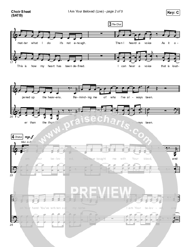 I Am Your Beloved (Live) Choir Sheet (SATB) (Jonathan David Helser / Melissa Helser)