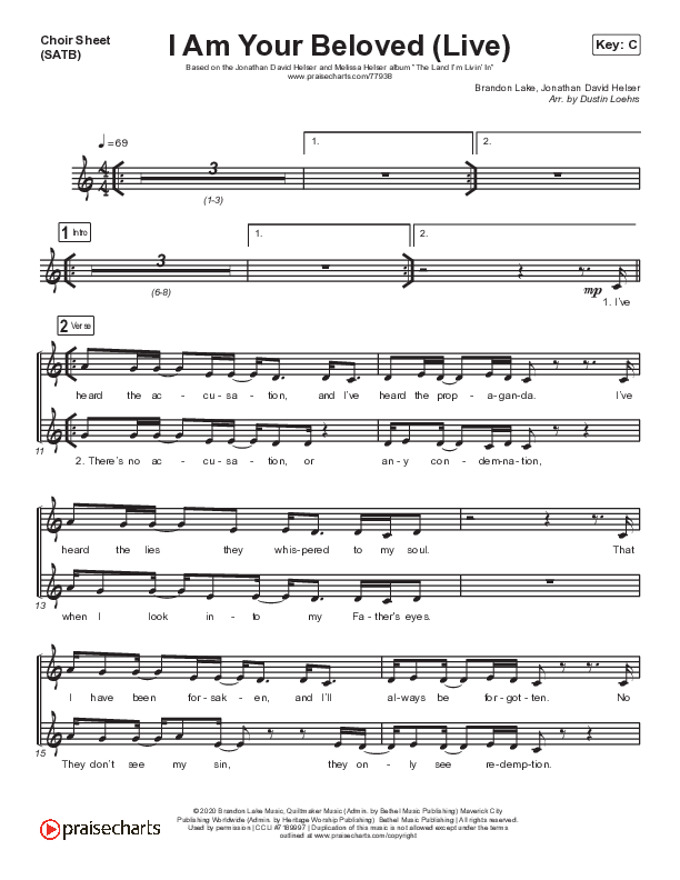 I Am Your Beloved (Live) Choir Vocals (SATB) (Jonathan David Helser / Melissa Helser)