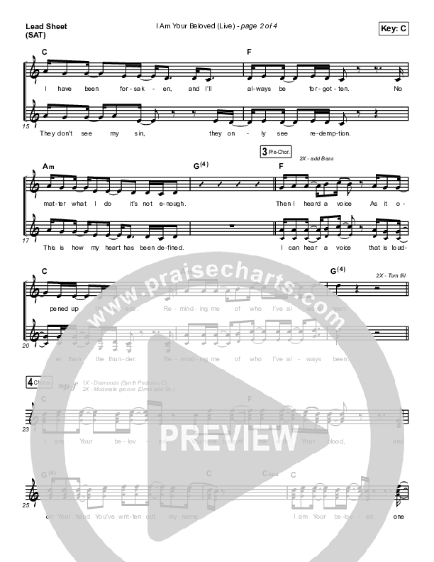 I Am Your Beloved (Live) Lead Sheet (SAT) (Jonathan David Helser / Melissa Helser)