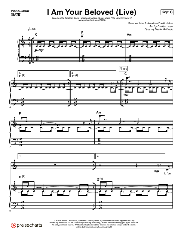 I Am Your Beloved (Live) Piano/Vocal (SATB) (Jonathan David Helser / Melissa Helser)