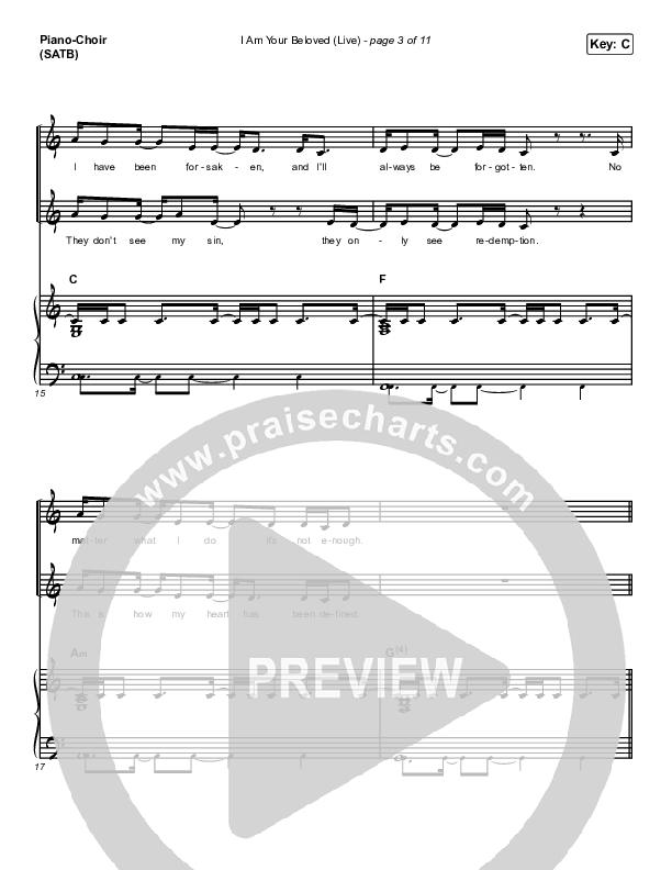 I Am Your Beloved (Live) Piano/Vocal (SATB) (Jonathan David Helser / Melissa Helser)