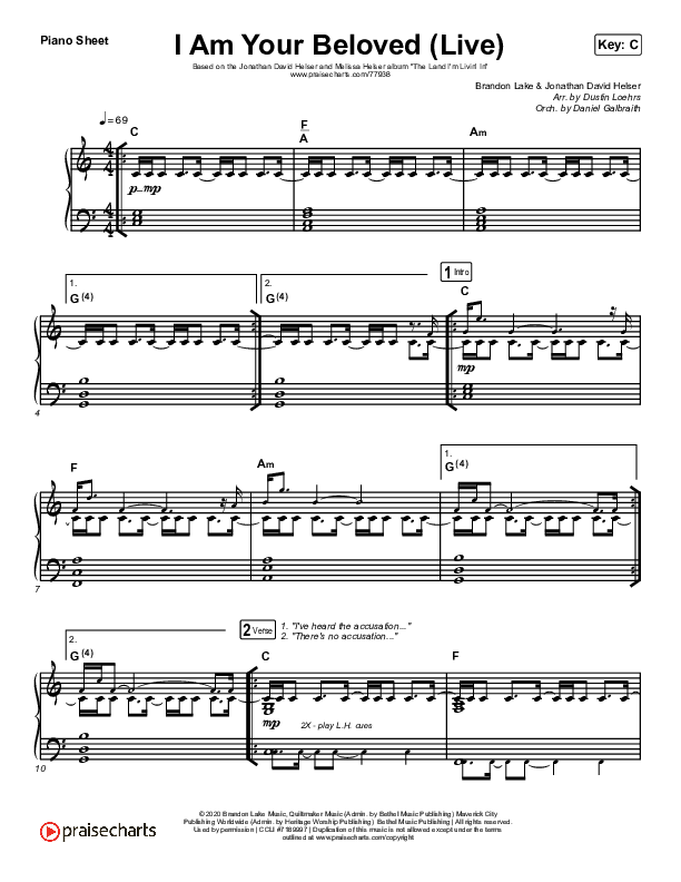 I Am Your Beloved (Live) Piano Sheet (Jonathan David Helser / Melissa Helser)