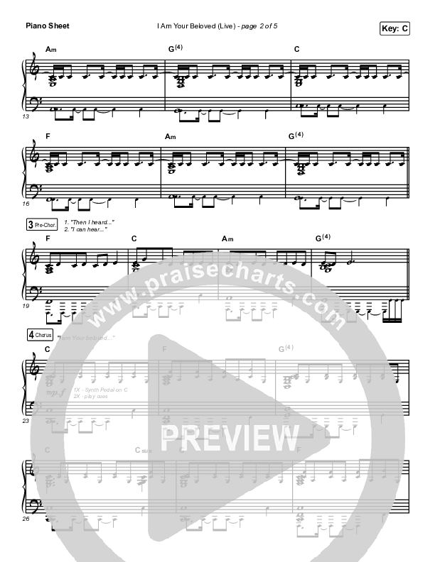 I Am Your Beloved (Live) Piano Sheet (Jonathan David Helser / Melissa Helser)