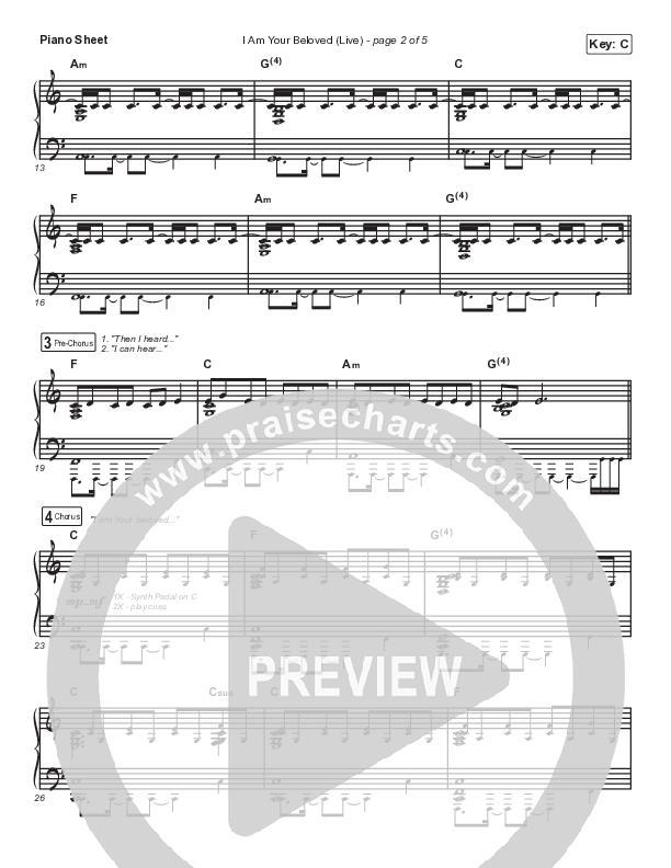 I Am Your Beloved (Live) Piano Sheet (Jonathan David Helser / Melissa Helser)