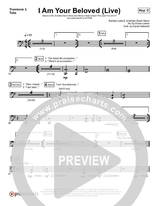 I Am Your Beloved (Live) Trombone 3/Tuba (Jonathan David Helser / Melissa Helser)