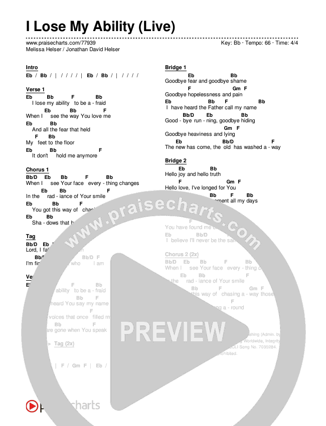 I Lose My Ability (Live) Chords & Lyrics (Jonathan David Helser / Melissa Helser)