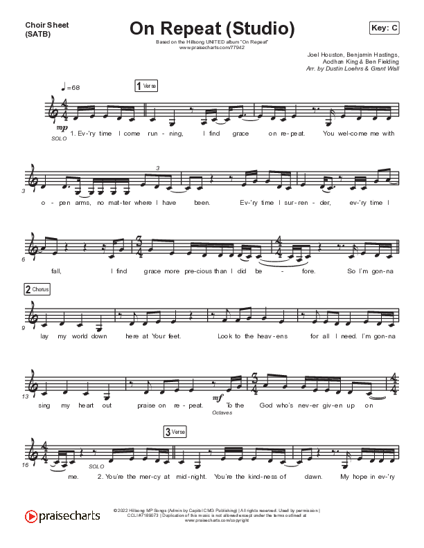 On Repeat (Studio) Vocal Sheet (SATB) (Hillsong UNITED)