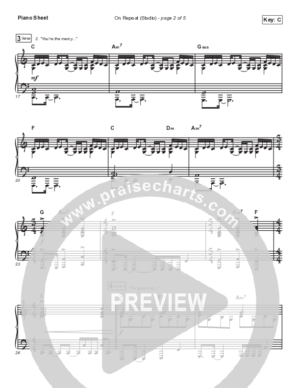 On Repeat (Studio) Piano Sheet (Hillsong UNITED)