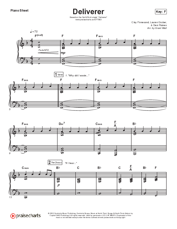Deliverer (Live) Piano Sheet (North Point Worship / Lauren Lee)