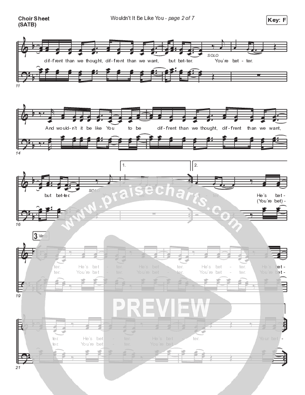 Wouldn't It Be Like You (Live) Choir Sheet (SATB) (Bryan & Katie Torwalt)