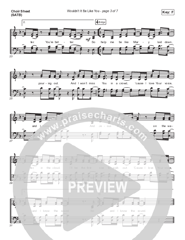 Wouldn't It Be Like You (Live) Choir Sheet (SATB) (Bryan & Katie Torwalt)