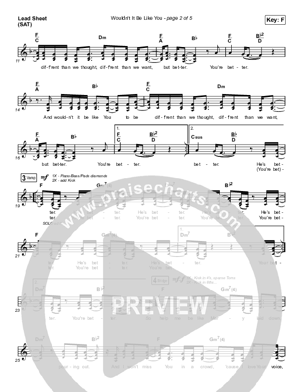 Wouldn't It Be Like You (Live) Lead Sheet (SAT) (Bryan & Katie Torwalt)