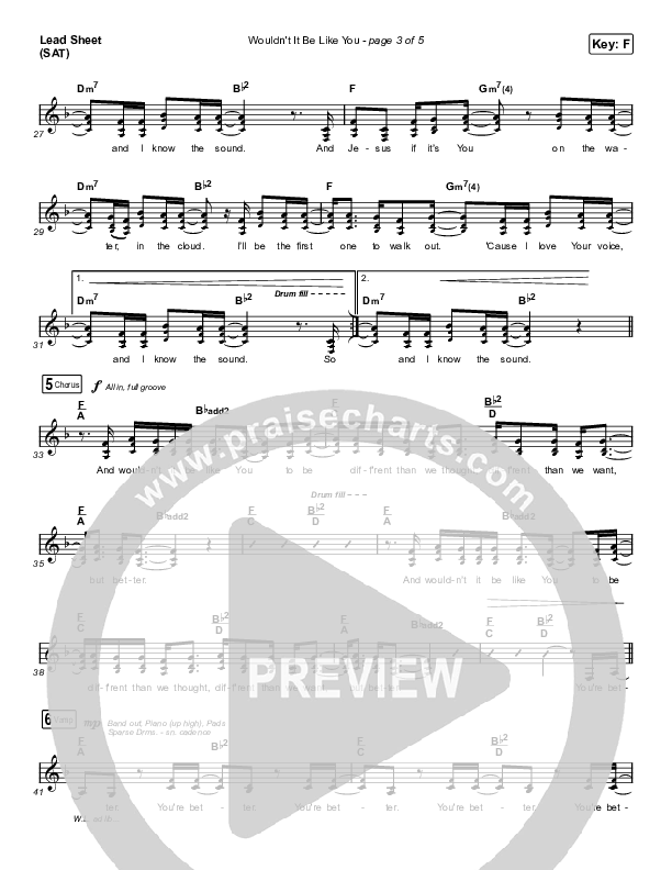 Wouldn't It Be Like You (Live) Lead Sheet (SAT) (Bryan & Katie Torwalt)