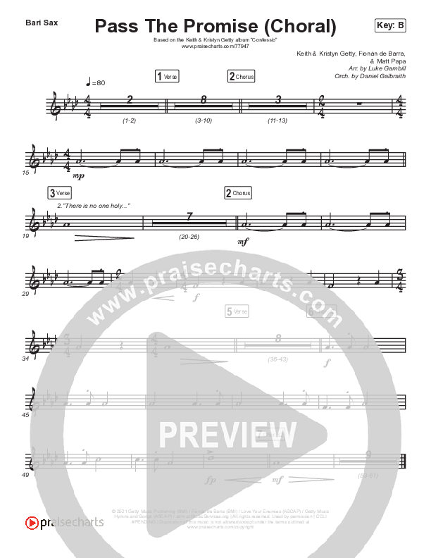Pass The Promise (Choral Anthem SATB) Bari Sax (Keith & Kristyn Getty / Sandra McCracken / Arr. Luke Gambill)