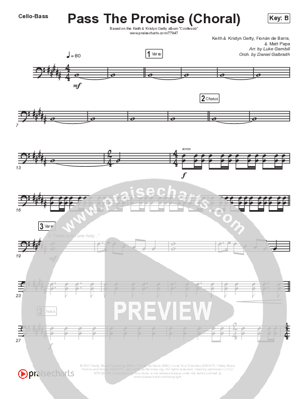 Pass The Promise (Choral Anthem SATB) Cello/Bass (Keith & Kristyn Getty / Sandra McCracken / Arr. Luke Gambill)